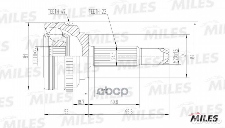 ШРУС chevrolet aveo 1.2/1.4 02- нар.(ABS) miles