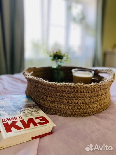 Поднос из джута, ручная работа