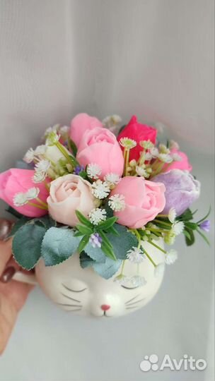 Букет из мыла Розы и гипсофила