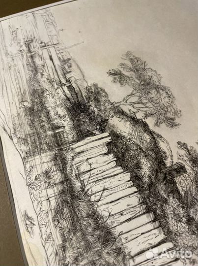 Подарок Пейзаж графика офорт Рембрандта рисунок