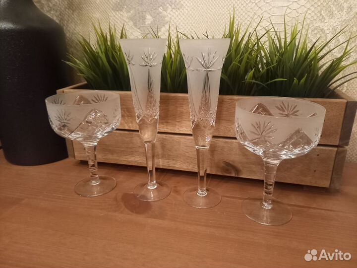 Хрустальные фужеры для шампанского и креманки СССР