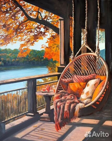 Картина маслом Золотая осень, осенний пейзаж 50/40