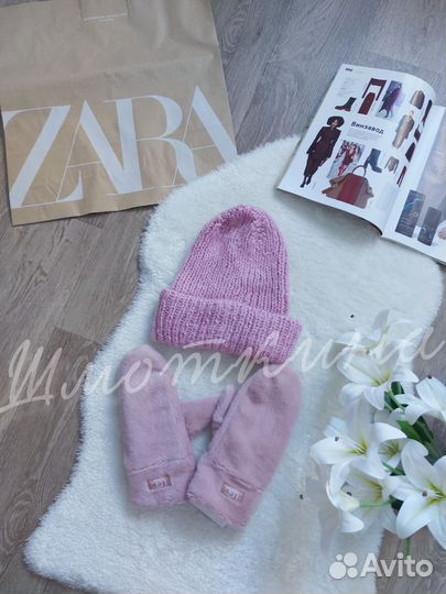 Комплект шапка + варежки(меховые)