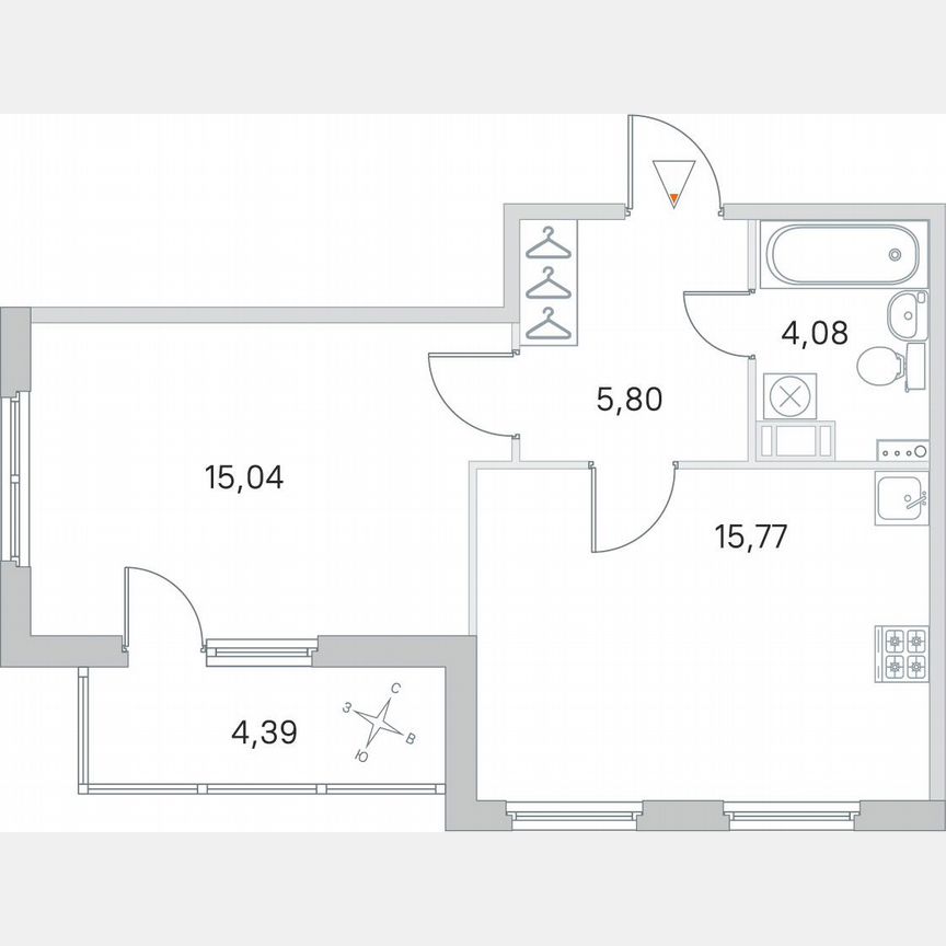 1-к. квартира, 42,9 м², 2/4 эт.