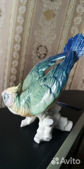 Фарфоровая скульптура фигура птицы попугай