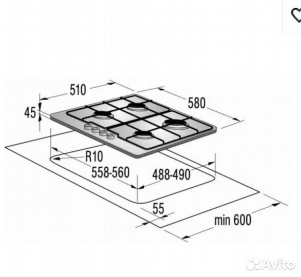 Газовая варочная панель 4 конфорки. Б/У