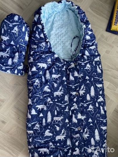 Зимний конверт в коляску и варежки