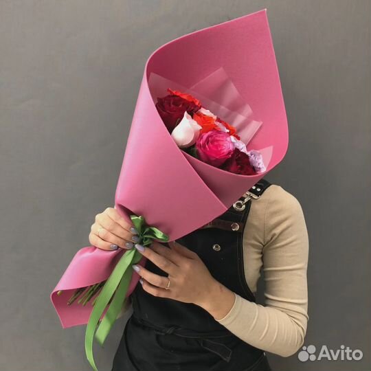 Букет из 15 розы Кения микс 35-40см в фоамиране