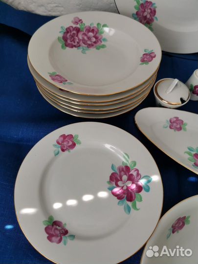 Столовый сервиз Розы. Дулево, СССР. Винтаж