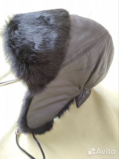 Шапка ушанка из натуральной кожи с мехом кролика