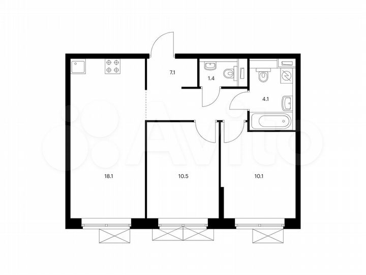2-к. квартира, 51,3 м², 2/9 эт.