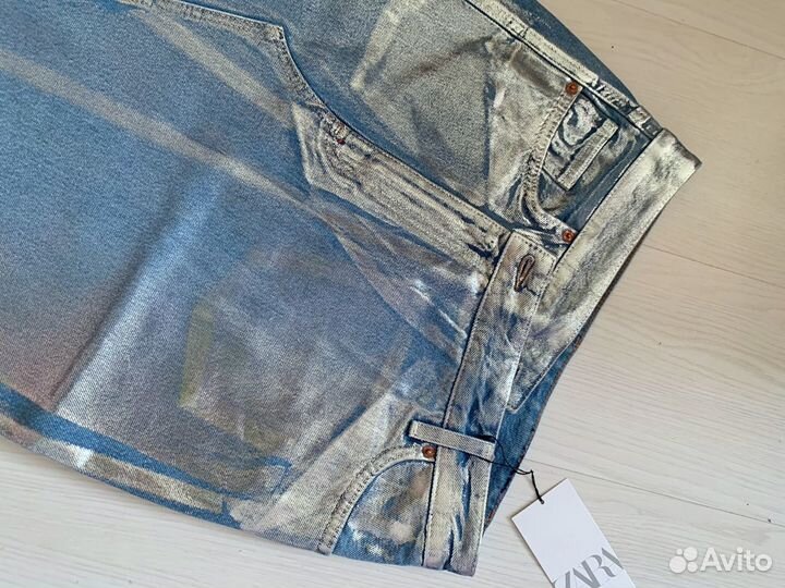 Юбка новая джинсовая металлик Zara (S)