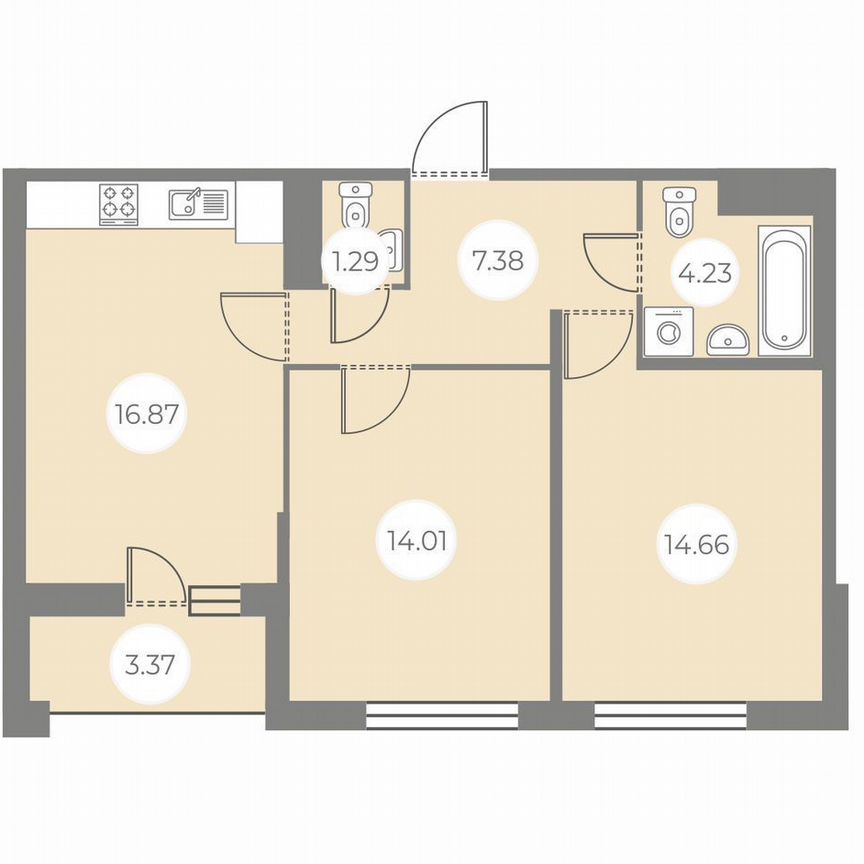 2-к. квартира, 60,1 м², 3/7 эт.