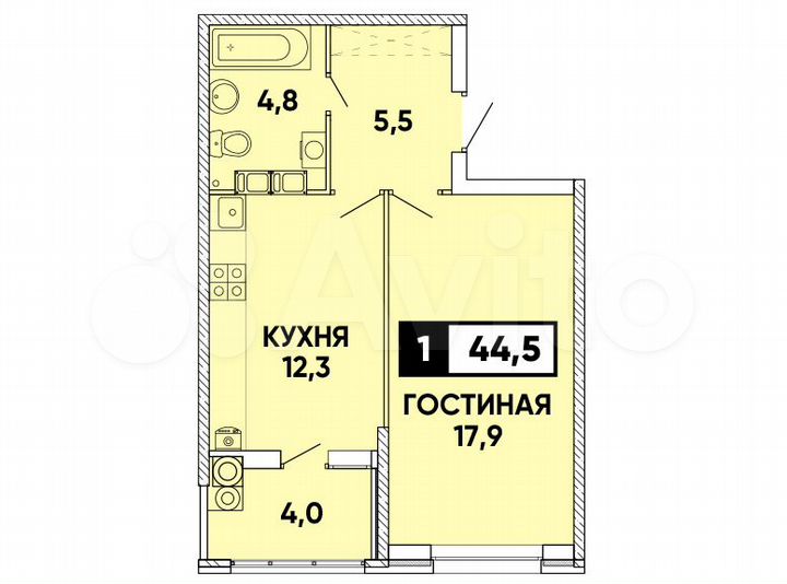 1-к. квартира, 45 м², 9/24 эт.