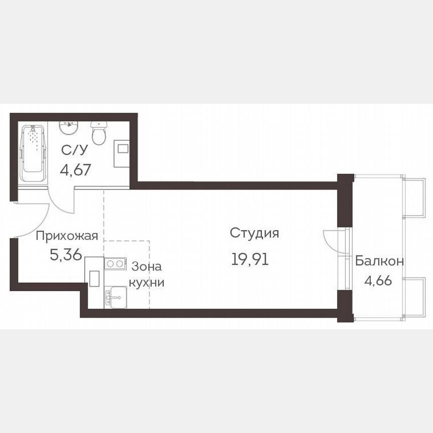 Квартира-студия, 61,3 м², 2/24 эт.