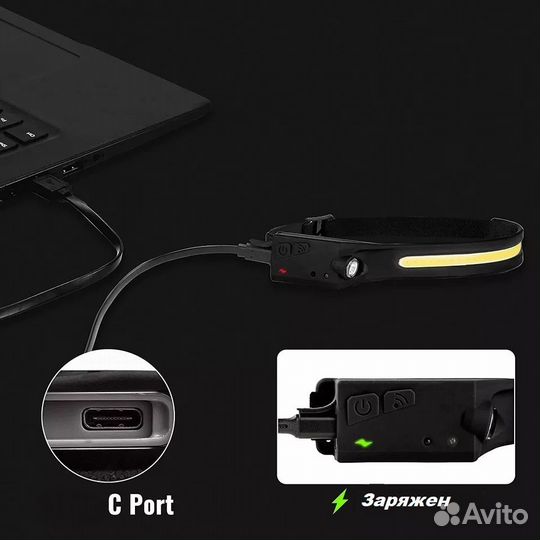 Гибкий налобный фонарь светодиодный LED-COB + XPG