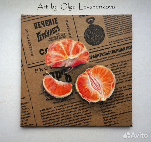 Картина маслом Мандарины 15х15 см. Под заказ