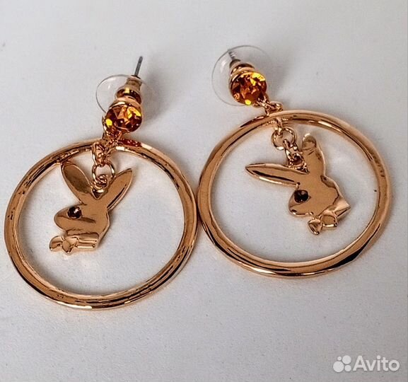 Серьги Playboy золотого цвета. Новые