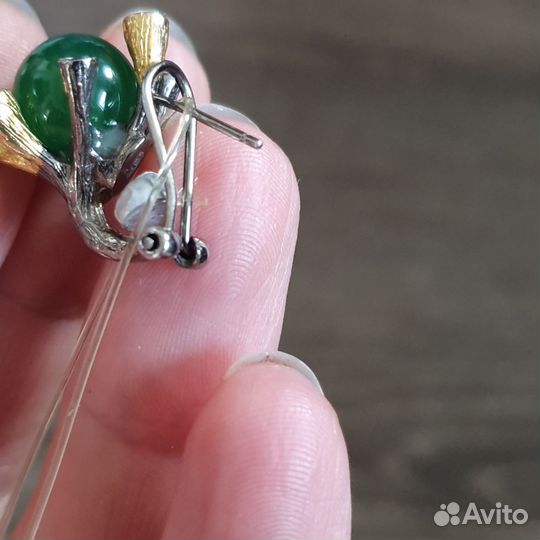 Серьги серебряные с зеленым халцедоном