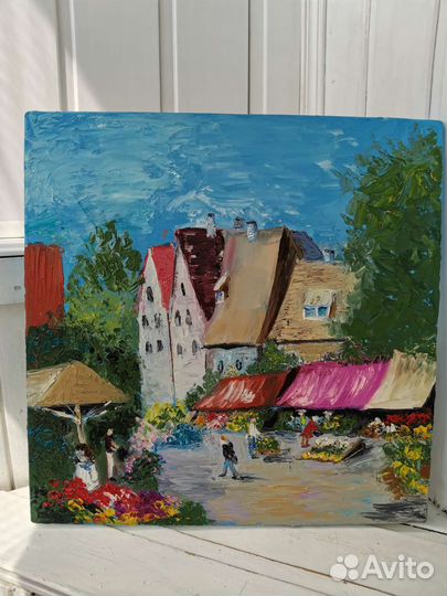 Картина маслом на холсте городской рынок пейжаз