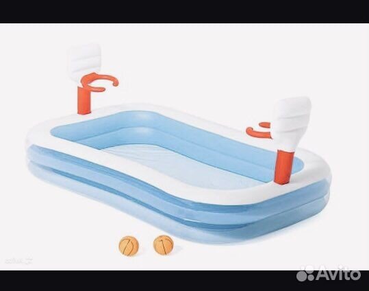 Детский надувной бассейн с игрой баскетбол