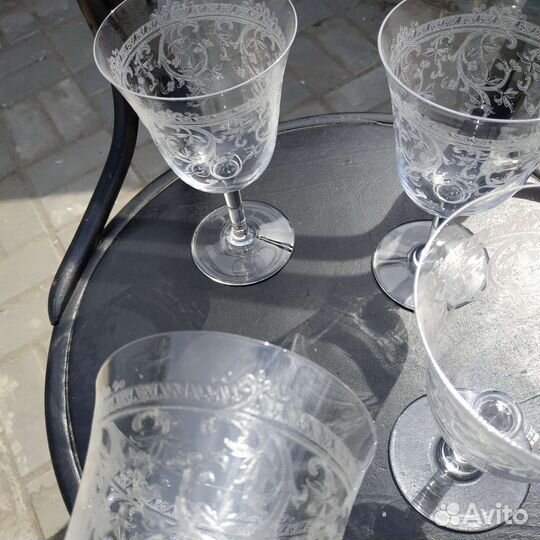 Большие Старинные фужеры травление 4 шт