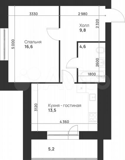 1-к. квартира, 49,7 м², 5/5 эт.
