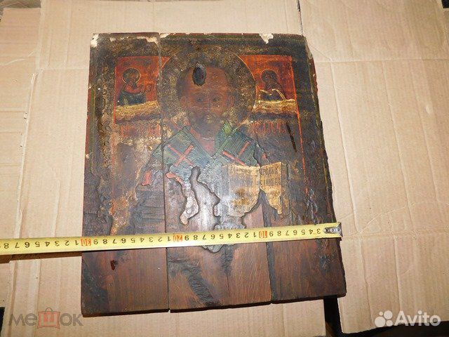 Старинная православная икона святой Николай,ри