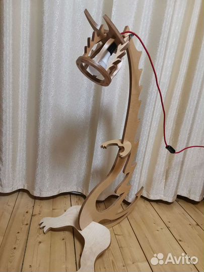 Торшер детский дракон деревянный напольный лофт