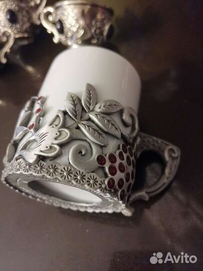 Набор кофейный 3персоны,бокал ручной работы