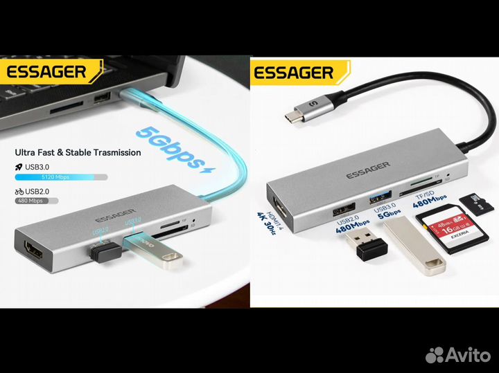 Type-C хабы с hdmi 4K и USB 3.0 / три модели