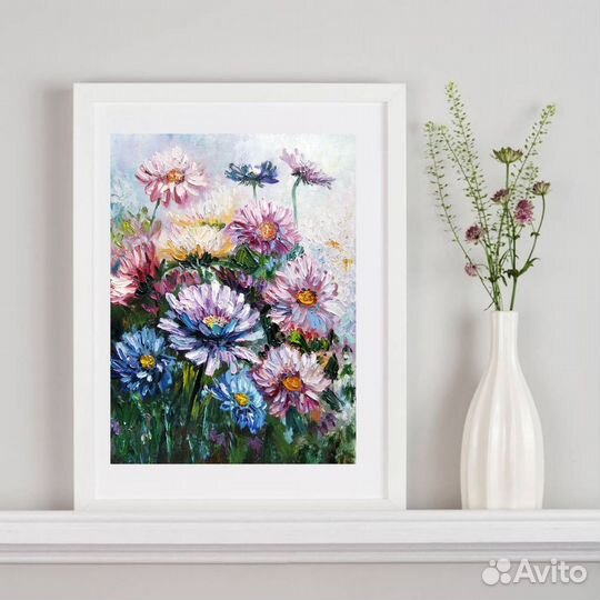 Картина Маслом Цветы Астры в саду