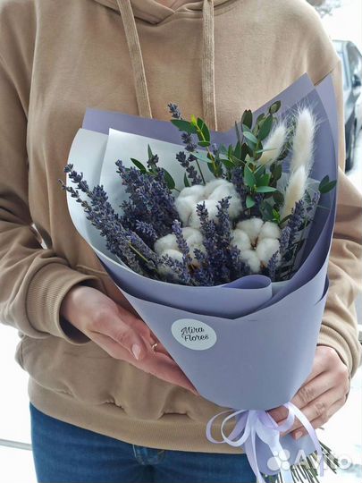 Букет из сухоцветов, лаванды, хлопка, эвкалипта