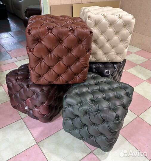 Кожаный пуфик Chesterfield, финский, новый