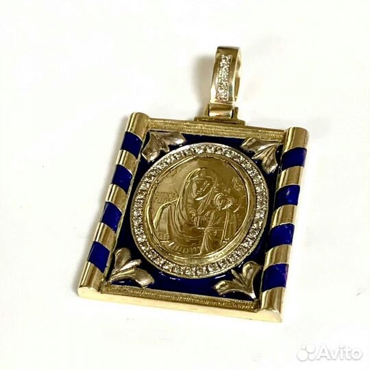 Золотая подвеска-ладанка с бриллиантами и эмалью 5
