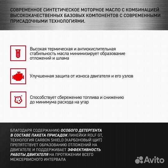 Моторное масло Rolf GT 5W-40 4л синтетика SN/CF