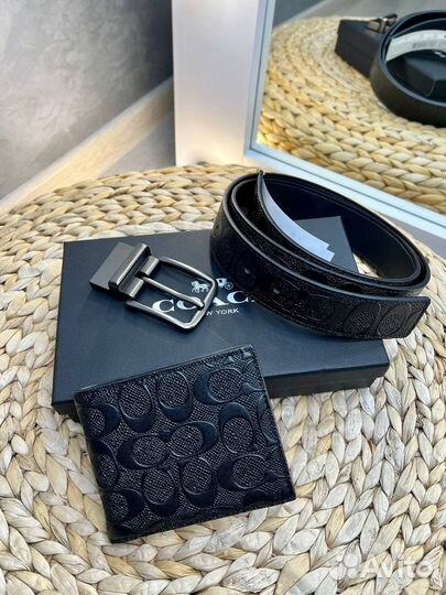 Мужской набор Coach ремень+портмоне