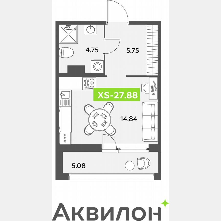 Квартира-студия, 27,9 м², 12/12 эт.
