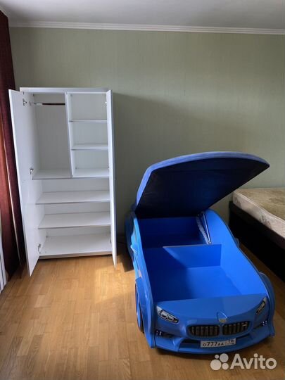 Детская кровать машина с подсветкой, со шкафом