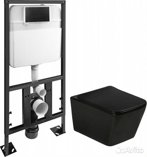 Инсталяция унитаз черный SantiLine SL-5004MB+SL-04