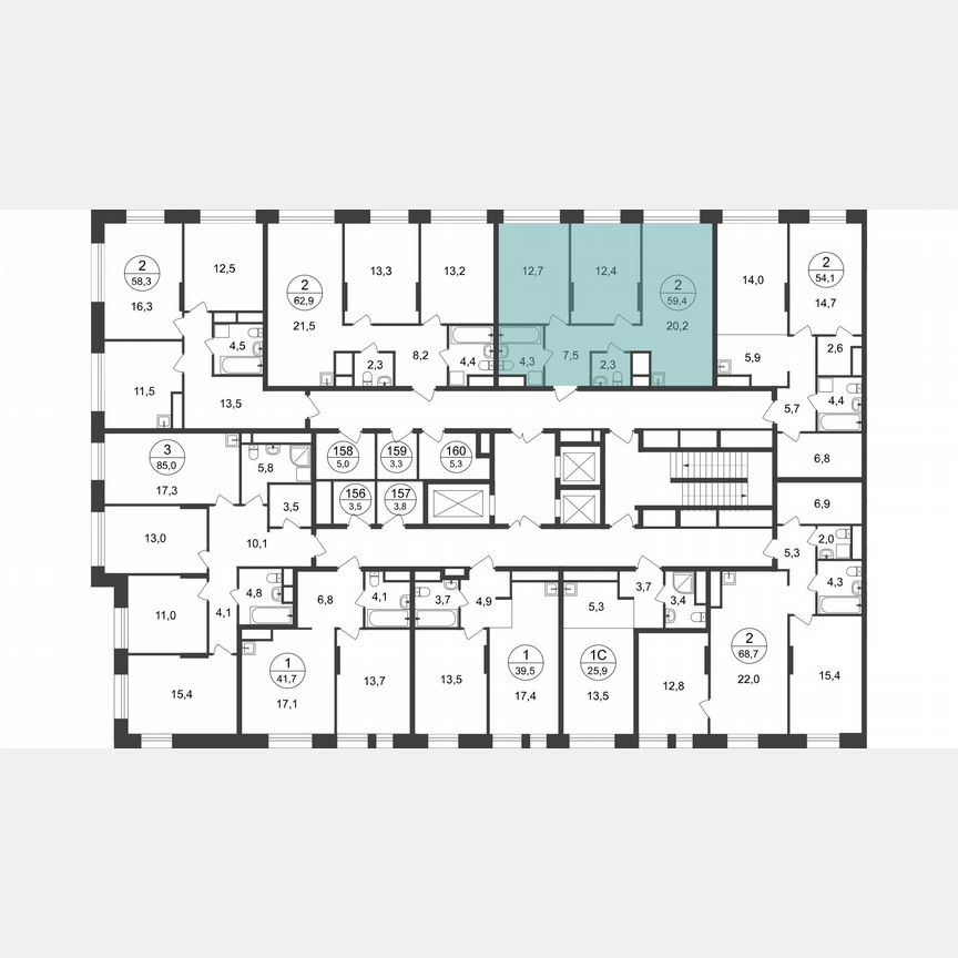 2-к. квартира, 59,4 м², 16/22 эт.