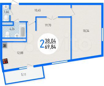 2-к. квартира, 69,8 м², 9/26 эт.