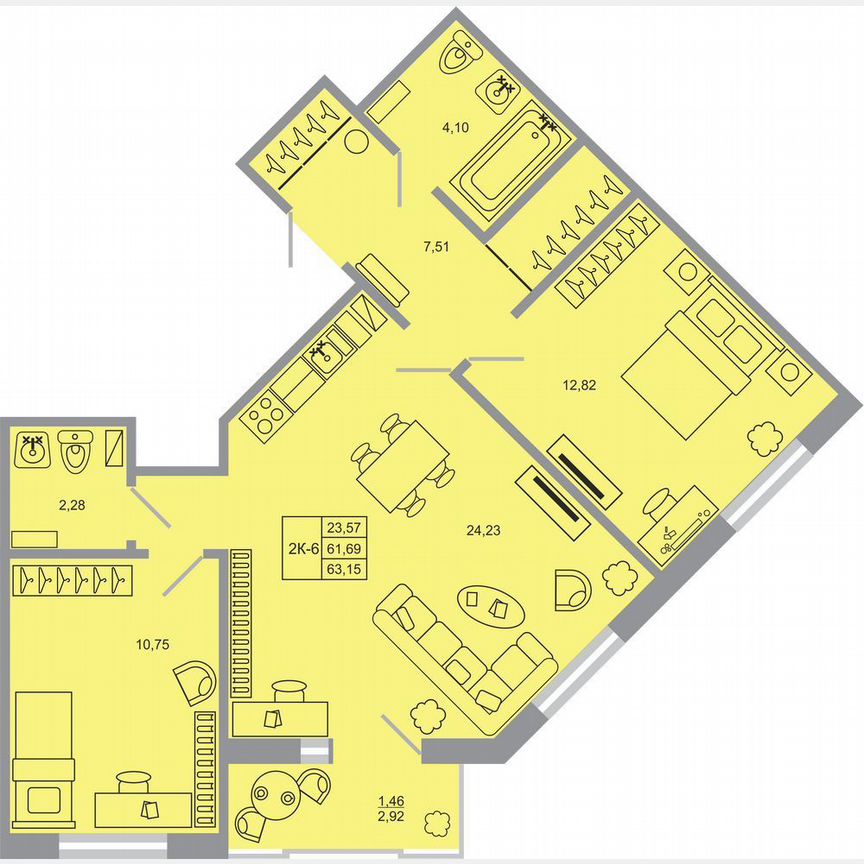 2-к. квартира, 63,2 м², 14/17 эт.
