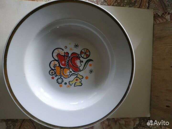 Тарелка детская медведи на велосипеде цирк Дулево