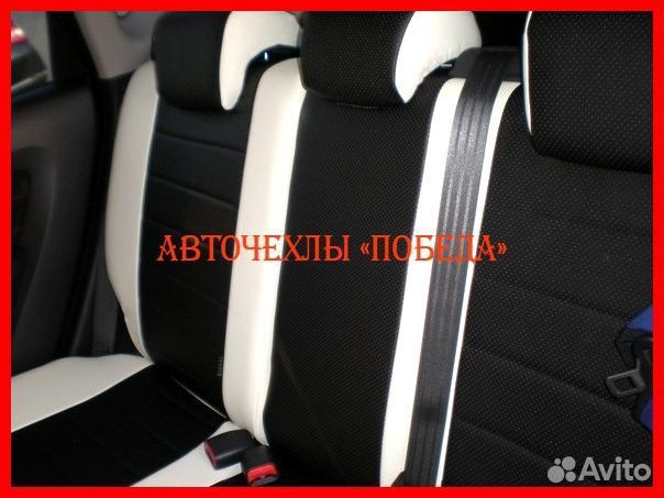 Чехлы Kia Soul 1 из экокожи бело-чёрные Классика