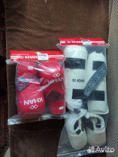 Перчатки S, защита голени и стопы M для тхеквондо