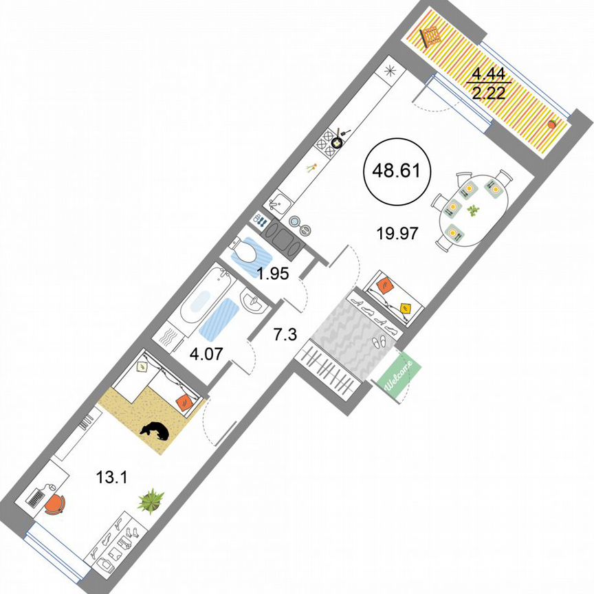 1-к. квартира, 48,6 м², 8/12 эт.