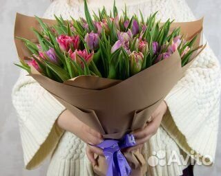 Букет из 51 тюльпана пионовидного микс