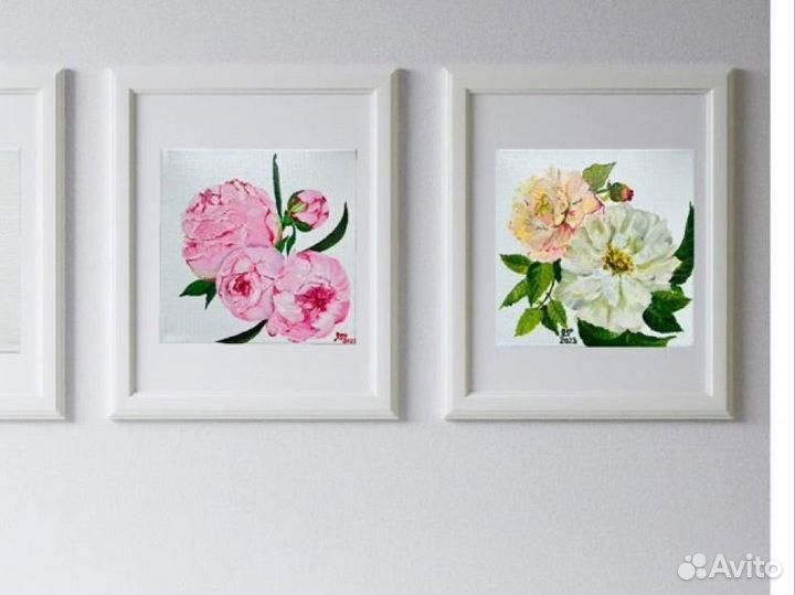 Картина маслом на холсте пионы розы