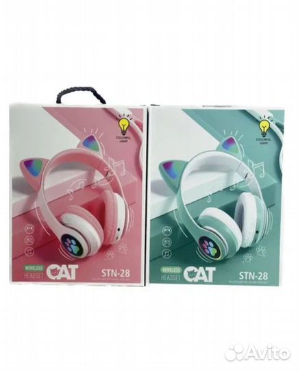 Наушники беспроводные с ушками кошки светящие